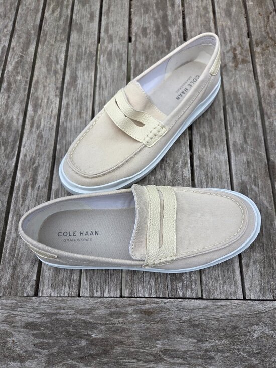 NWOT-Cole Haan Grand Canvas Penny Loafer Sneakers Men 9 B Ivory Tropical Coastal main image 4